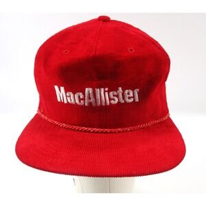 Vtg McAllister Red Corduroy  Strapback Rope‎ Embroidered Hat Texace Made USA